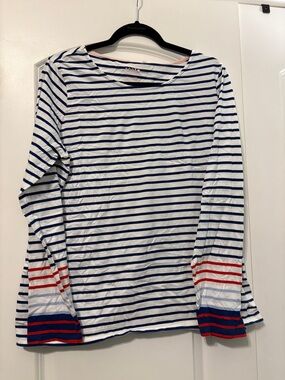 Boden Long-Sleeve Nautical Stripe Tee in White, Blue & Red
